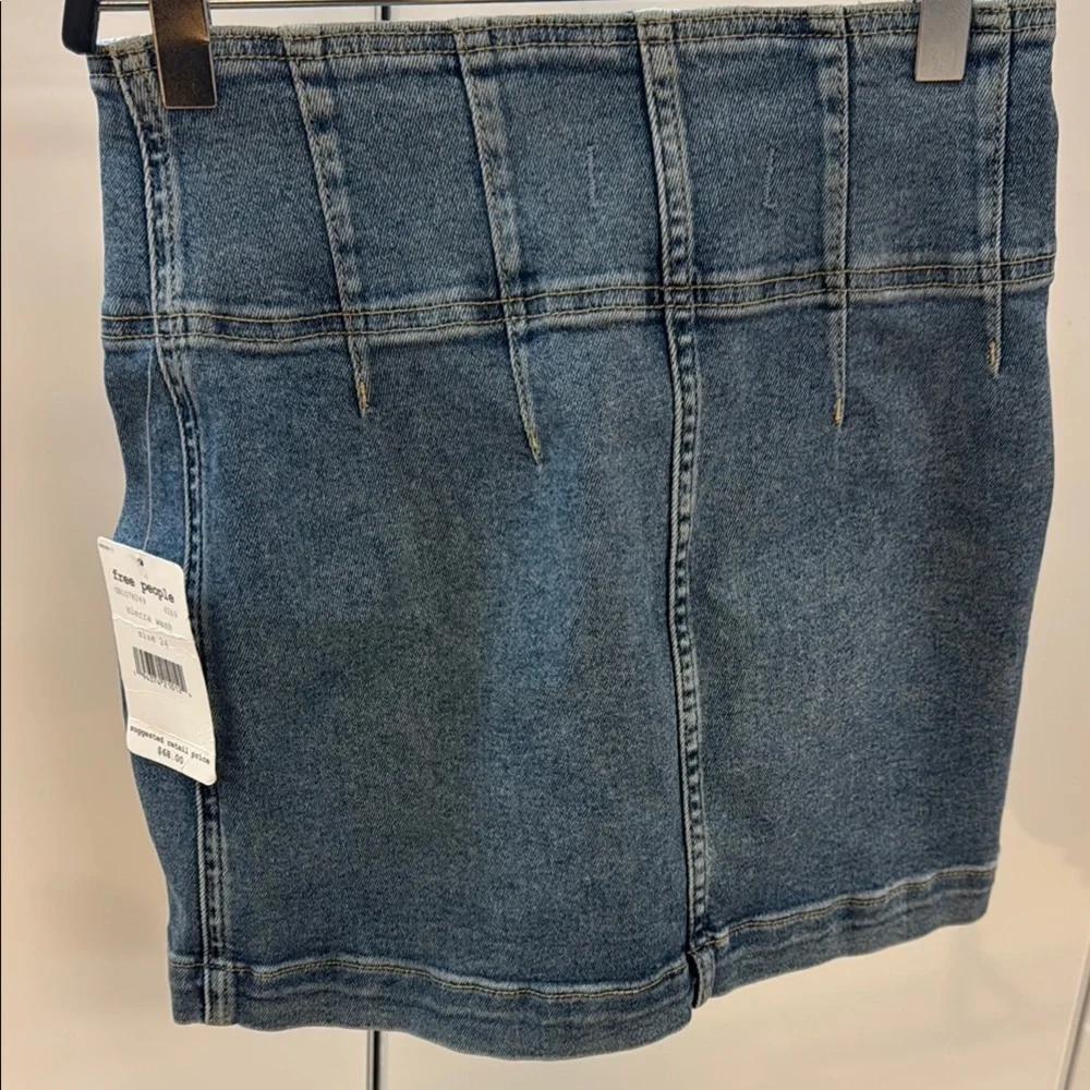 Free People Blue Pleated Pencil Mini Skirt